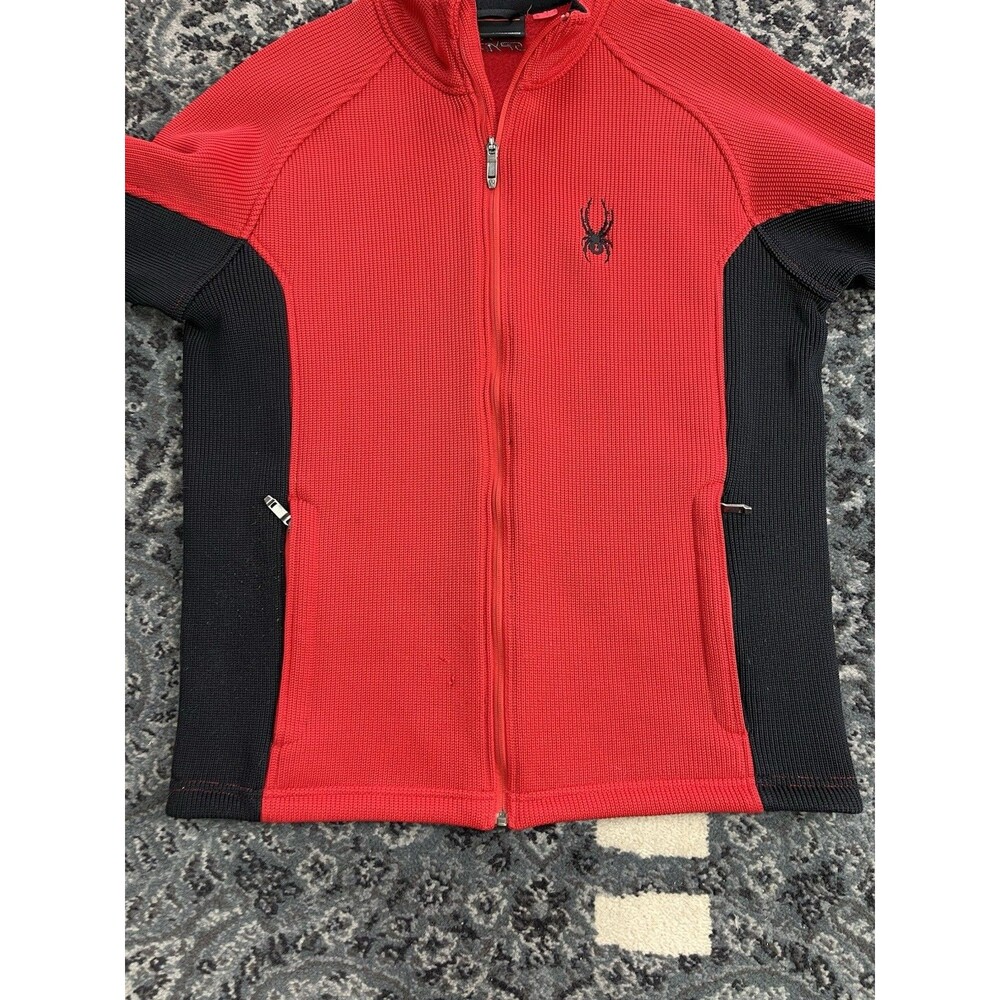 Spyder Core Sweater Mens Sz Large Full Zip Red Black Fleece Lined Logo